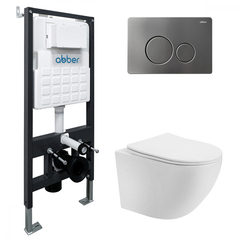 Abber AC1100T-AC0105-AC0121NG Комплект подвесной унитаз Abber Bequem AC1100T белый с инсталляцией AC0105 и кнопкой AC0121NG никель фото