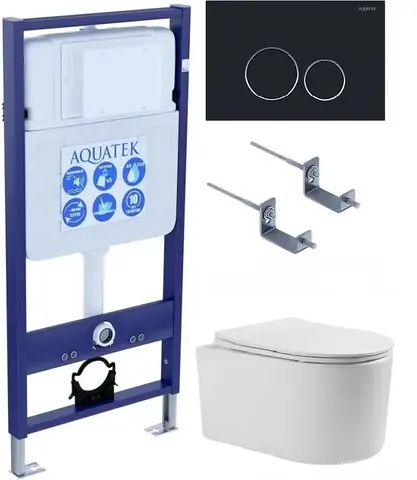 Aquatek SET Aquatek МИЯ-020 4в1 SET Aquatek МИЯ 4в1 (рама Aquatek Standard INS-0000012+ кркпеж KKI-0000002+клавиша KDI-0000020+унитаз МИЯ AQ2004-00 с тонким сиденьем soft-close