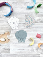 Рукавички-антицарапки Mjölk Blue Leopard/Звёзды/Baby Blue, сет из 3х пар