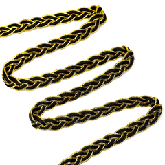 Тесьма декоративная косичка люрекс, ш. 1 см, золото с чёрным