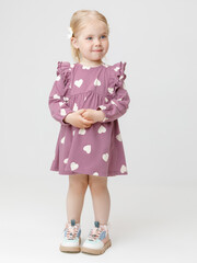 Платье  для девочки  КР 5944/темная орхидея,сердечки к589