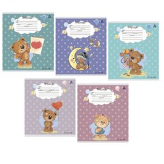 
          Тетрадь 12л., клетка, Alingar, скрепка, блок офсет, 100% белизна, мелованный картон (стандарт), "Плюшевые мишки", 5 дизайнов в пленке т/у