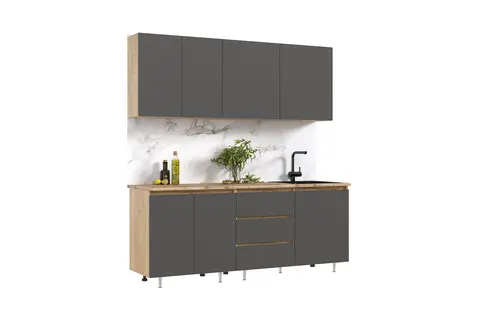 Кухня Челси 2,0м Компановка №2 (Графит, Дуб Крафт (Кастилло))