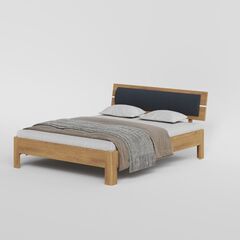 Кровать 120x200, Баямо, массив дуба срощенный, мягкое изголовье темное, натуральный