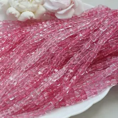 Хрусталь (стекло) граненный, кубик, розовый, 6 мм, 1 нить, К210