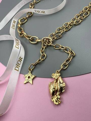83049- Колье-цепь галстук в стиле DIOR с подвеской РЫБЫ знаки зодиака