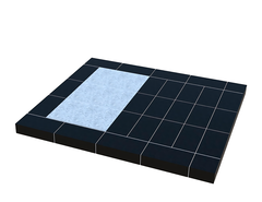 Варианты бетонных оснований с плиткой, верх с торцем под Ритуальный комплекс 2,7м х 2,4м (с нишей 0,9м х 1,8м слева/справа)