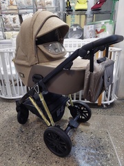 Детская коляска Luxmom F1 2в1 (коричневый, золотая рама)