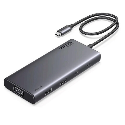 USB-хаб UGREEN CM639 (35588) Revodok 8-в-1 4K@60Hz 2*HDMI & VGA & 2*USB-C & 2*USB-A & PD Adapterсерый