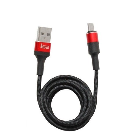 Кабель USB - Type-C 2.1A ISA 1,2м (120 см) (Черный с красным)