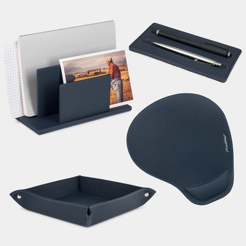 Настольный набор для руководителя Business Теленок синего цвета