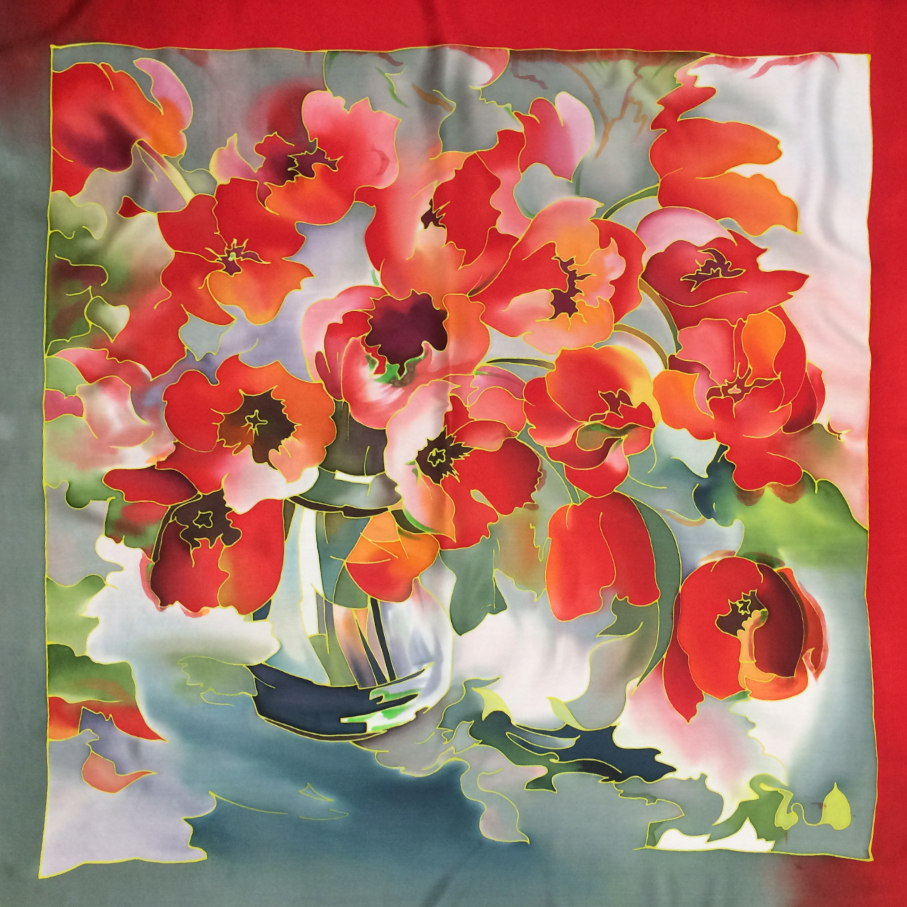 Шёлковый платок Тюльпановая весна C-60