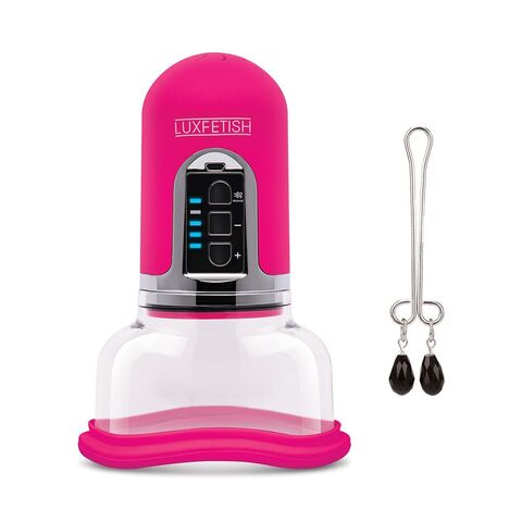 Вакуумный насос-помпа и зажим для клитора Rechargeable 4-Function Auto Pussy Pump With Clit Clamp - Lux Fetish LF5322