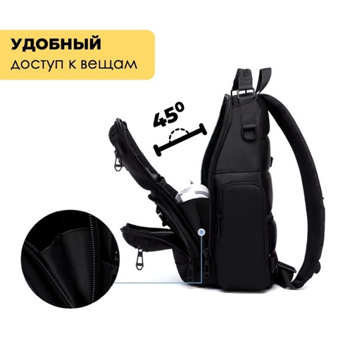 Картинка рюкзак однолямочный Ozuko 9805 Black - 13