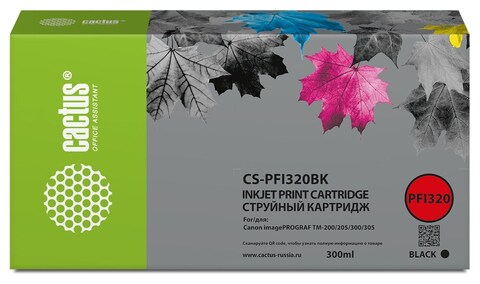 Картридж струйный Cactus CS-PFI320BK PFI-320BK черный пигментный (300мл) для Canon imagePROGRAF TM-200/TM-200 MFP L24ei/TM-205/TM-300