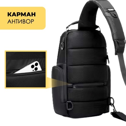 Картинка рюкзак однолямочный Ozuko 9805 Black - 16