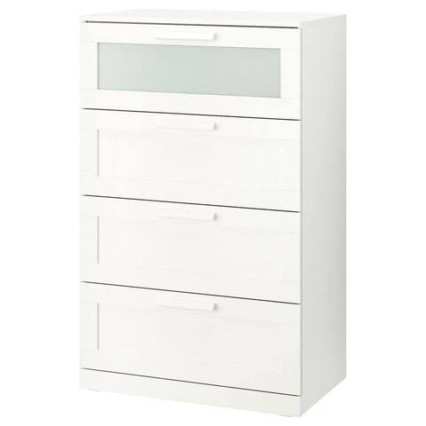 Комод СКАНДИ 4 ящика (BRIMNES), 78*46*124 см, белый/матовое стекло