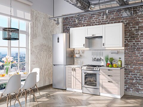 Прямая модульная кухня Лофт-05 Super White/Cappuccino Veralinga - Белый 2140*1800*600