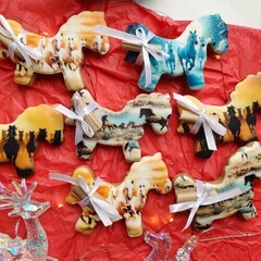 Новогодняя лошадь оранж. пряник с пожеланием