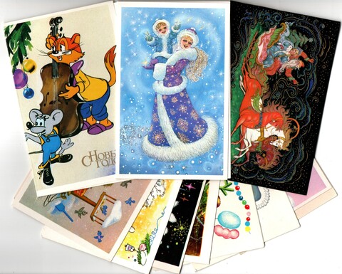 Подборка двойных поздравительных открыток — 10 штук— разные художники — чистые, без повторов