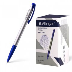 Ручка шариковая автоматическая Alingar, "Arrow" на масляной основе, 0,7 мм, синяя, игольч. наконечник, круглый, матовый, пластиковый корпус, карт. уп.