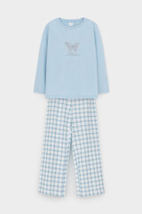 пижама  для девочки  К 1623/голубое стекло,клетка