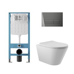 Aqueduto AQDS351T AQD комплект: TECNICA Novo Система инсталляции для подвесного унитаза, RETANGULO Novo Панель смыва, оружейная сталь, CONE Tornado Унитаз подвесной 525*360 безободковый, Tornado, сиденье с микролифтом, белый глянцевый фото