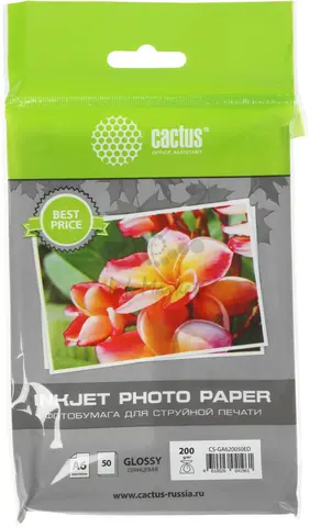 Фотобумага Cactus CS-GA620050ED 10x15/200г/м2/50л./белый глянцевое для струйной печати