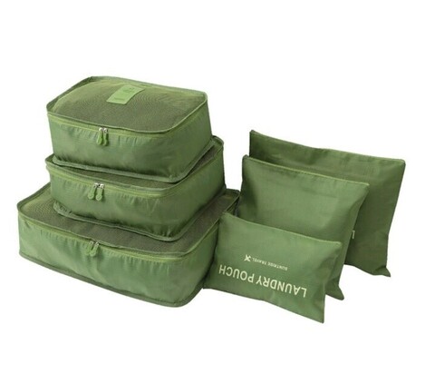 Набор дорожных сумок для путешествий Laundry Pouch, 6 шт, зеленый