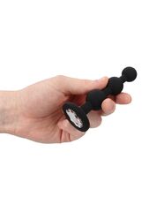Черная анальная елочка с прозрачным стразом Beaded Diamond Butt Plug - 11,4 см. - 