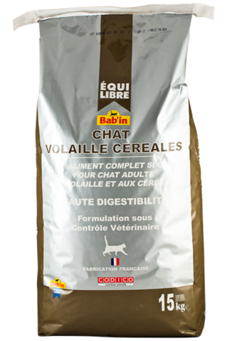 EQUIILIBRE CHAT POULET CEREALES (для взрослых кошек всех пород на основе курицы и зерна, гранулы 5-8 мм, 30/12) 3 кг