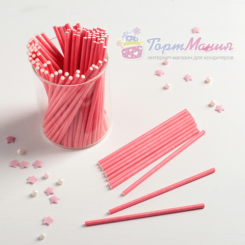 Палочки бумажные для Cake pops (розовые 10 см, 50 шт)