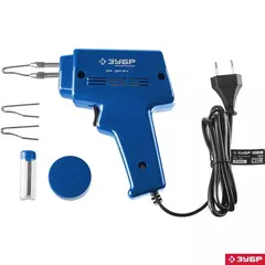 ЗУБР 150 Вт, в наборе: нагрев 6 сек., канифоль, припой, 2 сменных жала, импульсный паяльник, Профессионал (55412-H4)