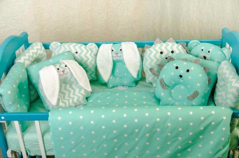 Комплект постельного белья для новорождённых Лесные зверята 09-02 мята-мята