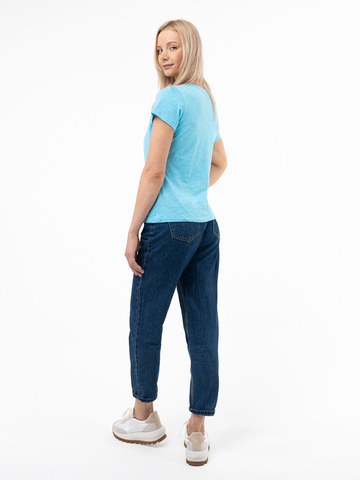 Женская футболка «Великоросс» ярко-голубого цвета