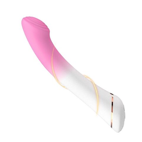 Бело-розовый изогнутый силиконовый вибромассажер - 18,7 см. - Silicone Toys USK-V26