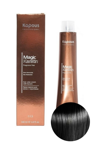 Крем-краска без аммиака с кератином 1.0 Чёрный, Magic Keratin, Kapous, 100 мл