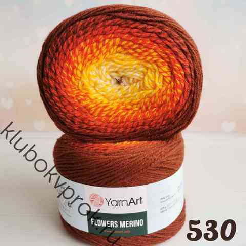 YARNART FLOWERS MERINO 530, Белый/желтый/коричневый