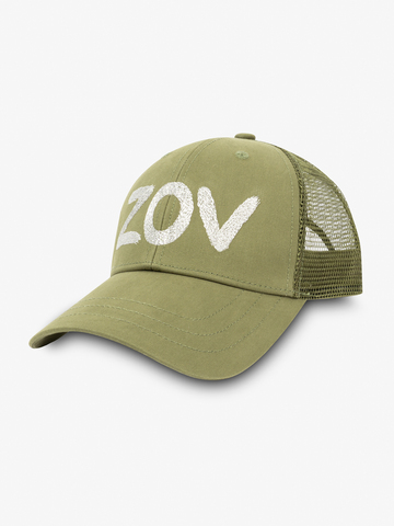 Бейсболка с сеткой «ZOV» цвета зелёного хаки с вышивкой лого / Распродажа