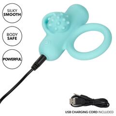 Аквамариновое эрекционное виброкольцо Silicone Rechargeable Nubby Lover’s Delight - 