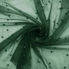 Фатин с бусинами, 35 гр/м2, 150 см, таежная зелень