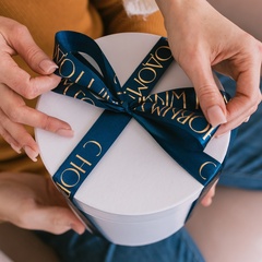 Лента Атласная (2,5см*23±1м), С новым годом, Темно-синий, 1 шт.