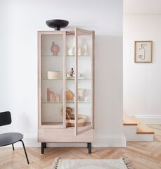 Шкаф витрина, 85х31х185, Виби, сервант для посуды, для книг, в стиле лофт, массив дуба, MAKOSA