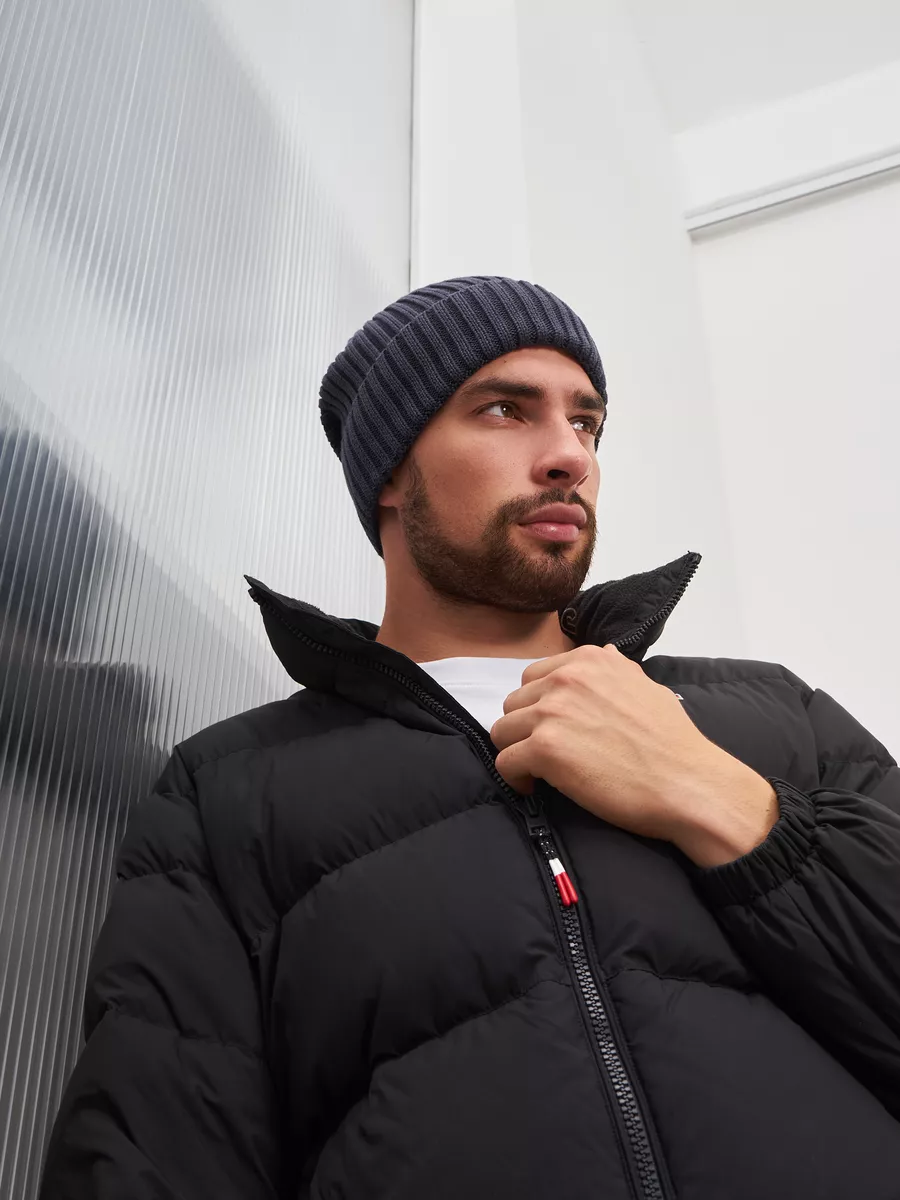 Шапка зимняя на флисе вязаная бини