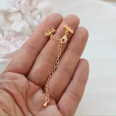 Замочек карабин с коннектором 10*5 мм для многорядных колье, 3 нити, позолота. З073