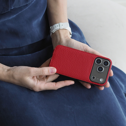 Кожаный чехол для iPhone 17 Pro, теленок красного цвета