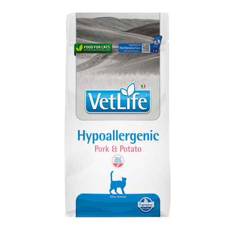 Сух. корм Farmina Vet Life Hypoallergenic при аллергии,со свининой и картофелем для взр.кошек,400г.