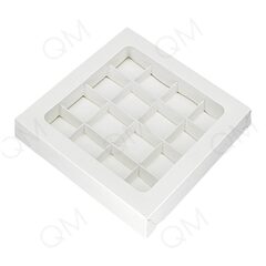 Коробка для конфет с вклеенным окном 200*200*30 мм (16) (белая), 10шт