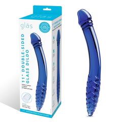 Синий двусторонний стеклянный стимулятор 11’’ Double-sided Glass Dildo For G-Spot P-Spot Stimulation - 28 см. - 