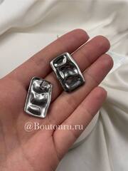 Серьги серебристые прямоугольные мятые